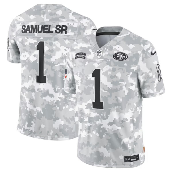 Men's San Francisco 49ers #1 Deebo Samuel SR Arctic Camo 2024 F.U.S.E. Salute to Service Limited Football Stitched Jersey