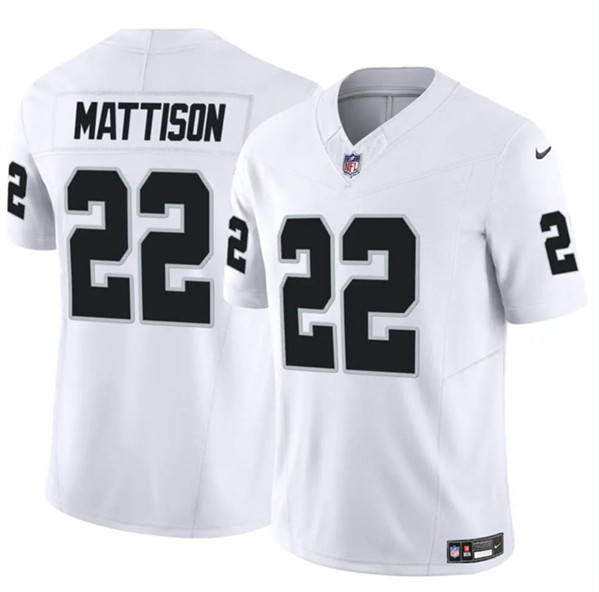 Men's Las Vegas Raiders #22 Alexander Mattison White 2024 F.U.S.E. Vapor Football Stitched Jersey - Click Image to Close