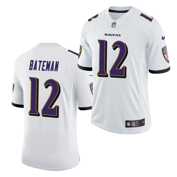 Men's Baltimore Ravens #12 Rashod Bateman White 2021 Vapor Untouchable Limited Stitched NFL Jersey - Click Image to Close