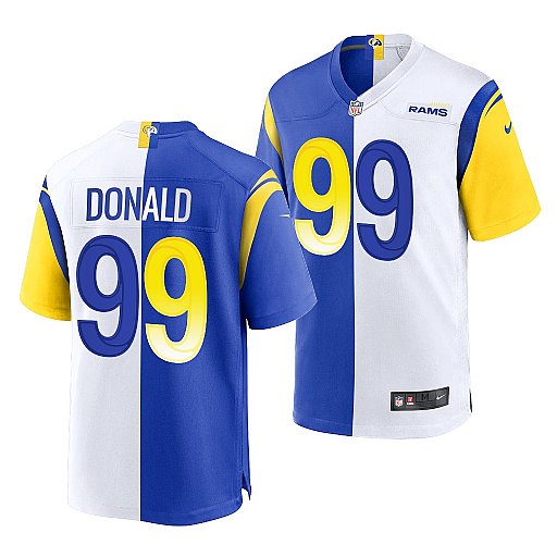 Men's Los Angeles Rams #99 Aaron Donald Royal/White Split Stitched Football Jersey - Click Image to Close