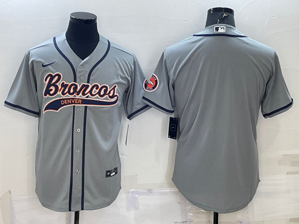 Men's Denver Broncos Blank Gray With Patch Cool Base Stitched Baseball Jersey - Click Image to Close