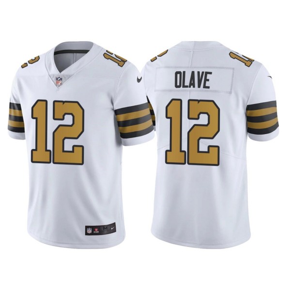 Men's New Orleans Saints #12 Chris Olave White Limited Stitched Jersey - Click Image to Close