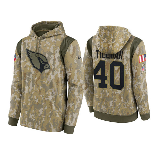 Men's Arizona Cardinals #40 Pat Tillman Camo 2021 Salute To Service Therma Performance Pullover Hoodie - Click Image to Close