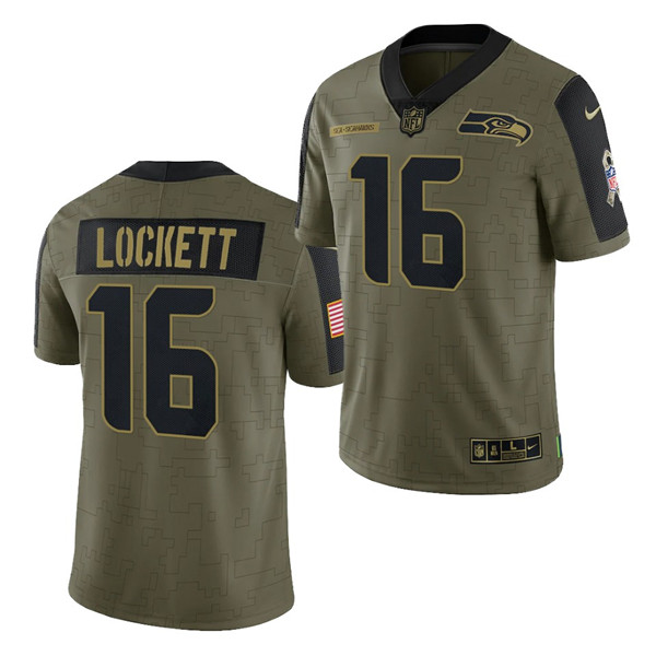 Men's Seattle Seahawks #6 Tyler Lockett 2021 Olive Salute To Service Limited Stitched Jersey - Click Image to Close