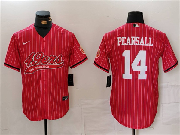 Men's San Francisco 49ers #14 Ricky Pearsall Red With Patch Cool Base Baseball Stitched Jersey