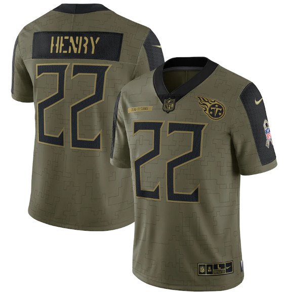 Men's Tennessee Titans #22 Derrick Henry 2021 Olive Salute To Service Limited Stitched Jersey - Click Image to Close