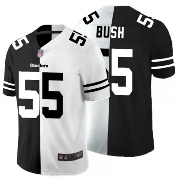 Men's Pittsburgh Steelers #55 Devin Bush Black White Split 2020 Stitched Jersey