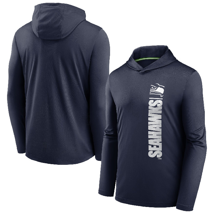 Men's Seattle Seahawks Navy Fan Gear Team Stack Hoodie Performance Long Sleeve T-Shirt