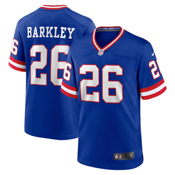 Men's New York Giants #26 Saquon Barkley Royal Stitched Game Jersey - Click Image to Close