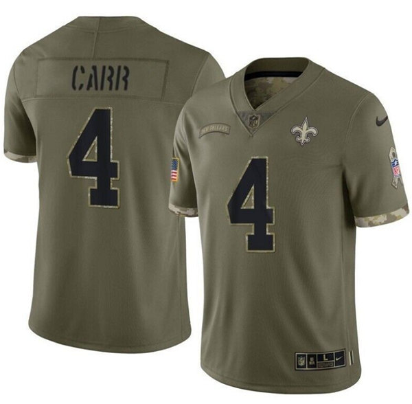 Men's New Orleans Saints #4 Derek Carr Olive Salute To Service Limited Stitched Jersey - Click Image to Close