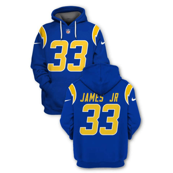 Men's Los Angeles Chargers #33 Derwin James JR 2021 Royal Pullover Hoodie