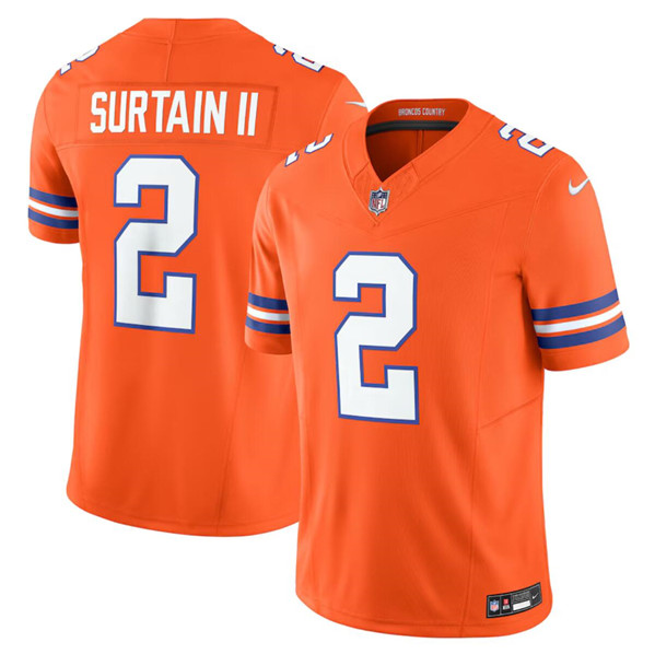 Men's Denver Broncos #2 Pat Surtain II Orange Mile High Collection F.U.S.E. 1977 Throwback Vapor Limited Stitched Jersey - Click Image to Close