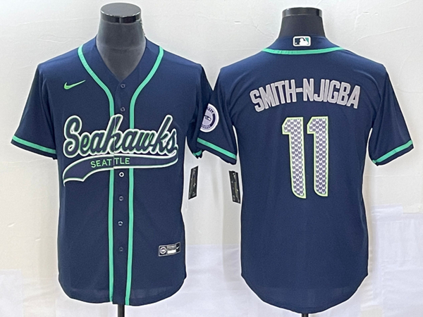 Seattle Seahawks #11 Jaxon Smith-Njigba Navy With Patch Cool Base Stitched Baseball Jersey