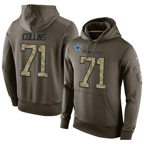 NFL Men's Nike Dallas Cowboys #71 La'el Collins Stitched Green Olive Salute To Service KO Performance Hoodie