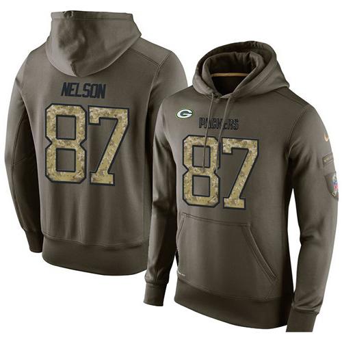 NFL Men's Nike Green Bay Packers #87 Jordy Nelson Stitched Green Olive Salute To Service KO Performance Hoodie - Click Image to Close