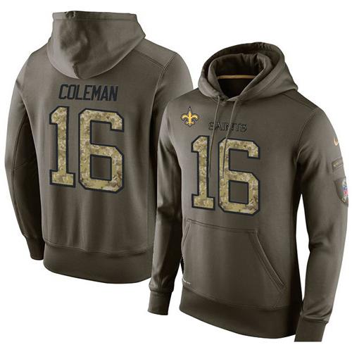 NFL Men's Nike New Orleans Saints #16 Brandon Coleman Stitched Green Olive Salute To Service KO Performance Hoodie - Click Image to Close