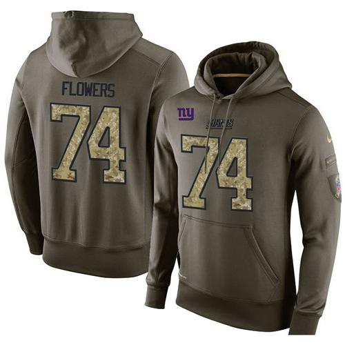 NFL Men's Nike New York Giants #74 Ereck Flowers Stitched Green Olive Salute To Service KO Performance Hoodie - Click Image to Close