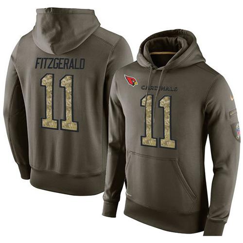 NFL Men's Nike Arizona Cardinals #11 Larry Fitzgerald Stitched Green Olive Salute To Service KO Performance Hoodie - Click Image to Close