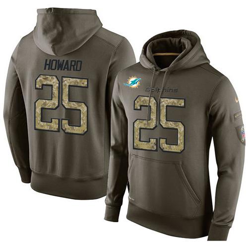 NFL Men's Nike Miami Dolphins #25 Xavien Howard Stitched Green Olive Salute To Service KO Performance Hoodie - Click Image to Close