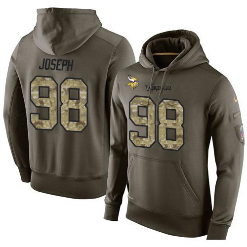 NFL Men's Nike Minnesota Vikings #98 Linval Joseph Stitched Green Olive Salute To Service KO Performance Hoodie - Click Image to Close