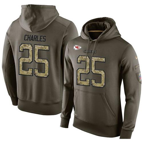 NFL Men's Nike Kansas City Chiefs #25 Jamaal Charles Stitched Green Olive Salute To Service KO Performance Hoodie - Click Image to Close