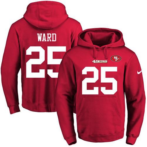 Nike 49ers #25 Jimmie Ward Red Name & Number Pullover NFL Hoodie - Click Image to Close