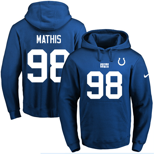 Nike Colts #98 Robert Mathis Royal Blue Name & Number Pullover NFL Hoodie - Click Image to Close