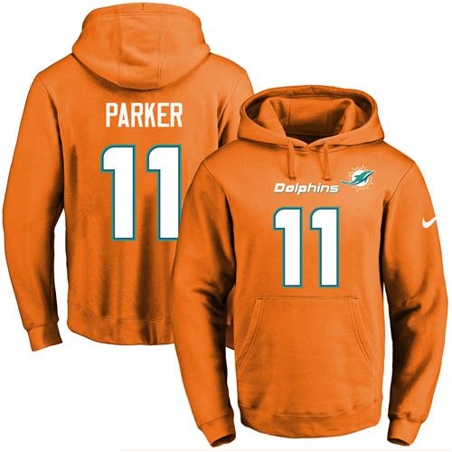 Nike Dolphins #11 DeVante Parker Orange Name & Number Pullover NFL Hoodie - Click Image to Close