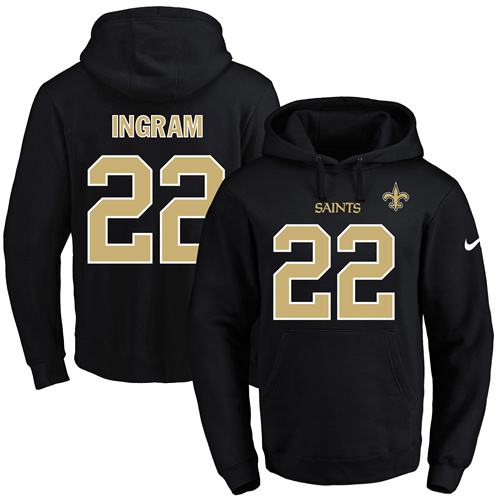 Nike Saints #22 Mark Ingram Black Name & Number Pullover NFL Hoodie - Click Image to Close