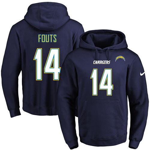 Nike Chargers #14 Dan Fouts Navy Blue Name & Number Pullover NFL Hoodie - Click Image to Close