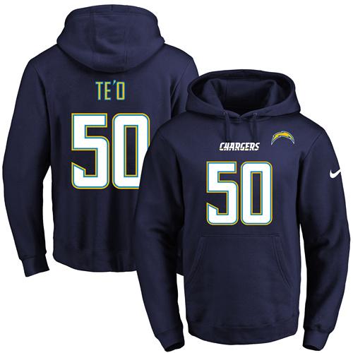 Nike Chargers #50 Manti Te'o Navy Blue Name & Number Pullover NFL Hoodie - Click Image to Close