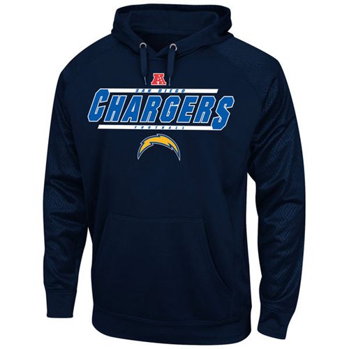 San Diego Chargers Majestic Synthetic Hoodie Sweatshirt Navy Blue - Click Image to Close