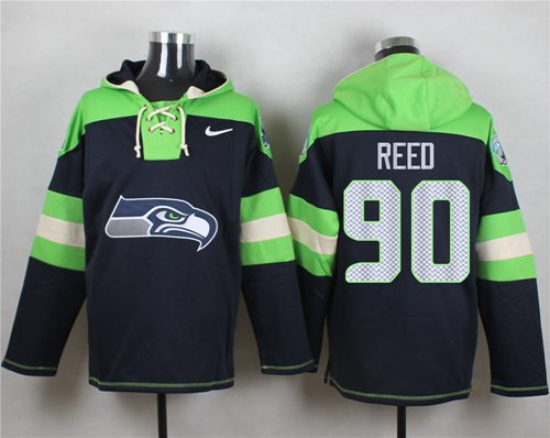 Nike Seahawks #90 Jarran Reed Navy Blue Player Pullover NFL Hoodie