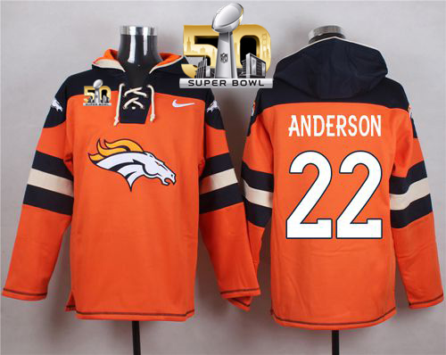 Nike Broncos #22 C.J. Anderson Orange Super Bowl 50 Player Pullover NFL Hoodie - Click Image to Close