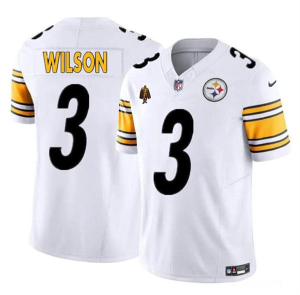 Men's Pittsburgh Steelers #3 Russell Wilson White 2024 F.U.S.E. With Walter Payton Patch Vapor Limited Football Stitched Jersey