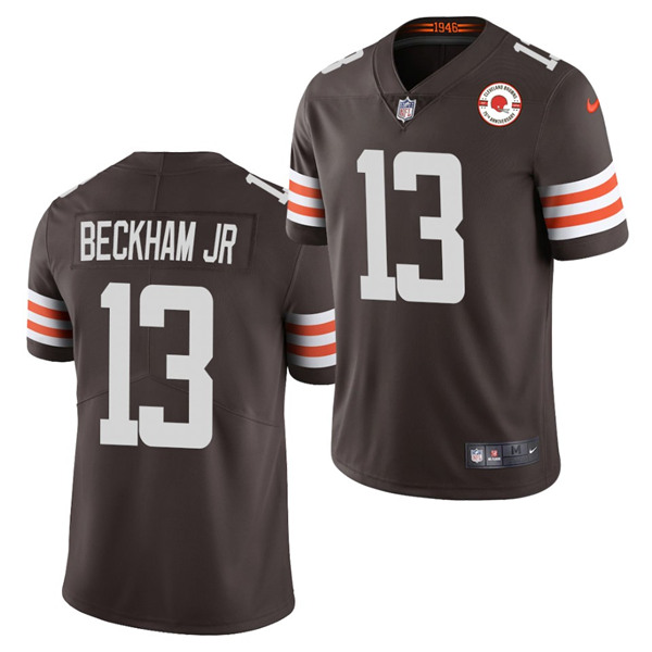 Men's Cleveland Browns #13 Odell Beckham Jr. 2021 Brown 75th Anniversary Patch Vapor Untouchable Limited Stitched NFL Jersey - Click Image to Close