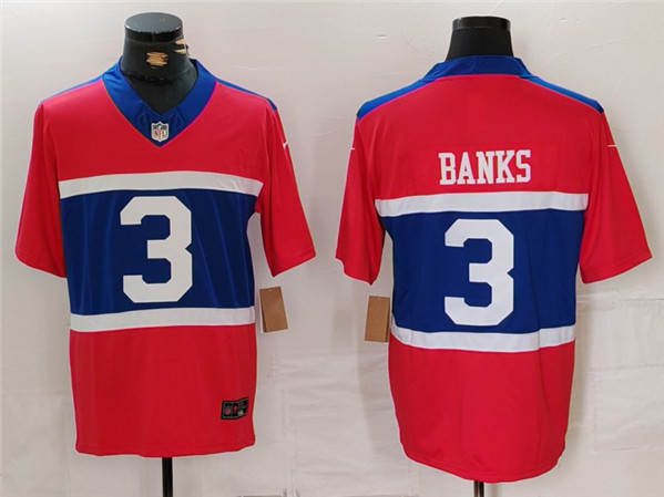 Men's New York Giants #3 Deonte Banks Century Red Alternate Vapor F.U.S.E. Limited Football Stitched Jersey - Click Image to Close