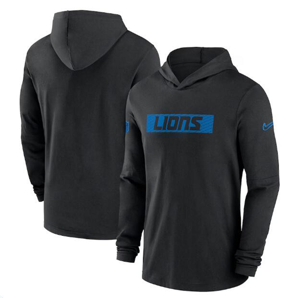 Men's Detroit Lions Black Sideline Hoodie - Click Image to Close