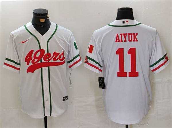 Men's San Francisco 49ers #11 Brandon Aiyuk White With Patch Cool Base Baseball Stitched Jersey