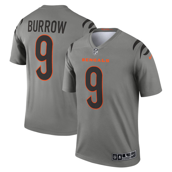 Men's Cincinnati Bengals #9 Joe Burrow Gray Stitched Jersey