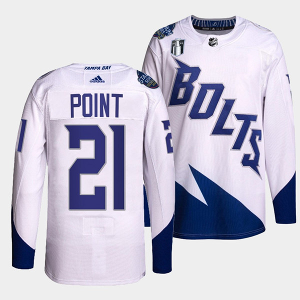 Men's Tampa Bay Lightning #21 Brayden Point 2022 White Stanley Cup Final Patch Stitched Jersey - Click Image to Close