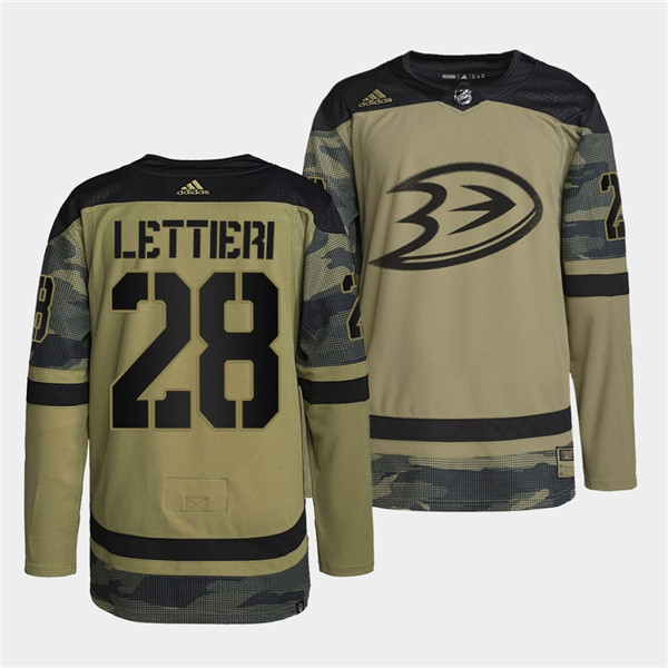 Men's Anaheim Ducks #28 Vinni Lettieri 2022 Camo Military Appreciation Night Stitched Jersey - Click Image to Close