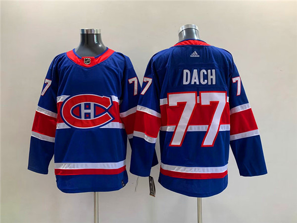 Men's Montreal Canadiens #77 Kirby Dach Blue Stitched Jersey - Click Image to Close