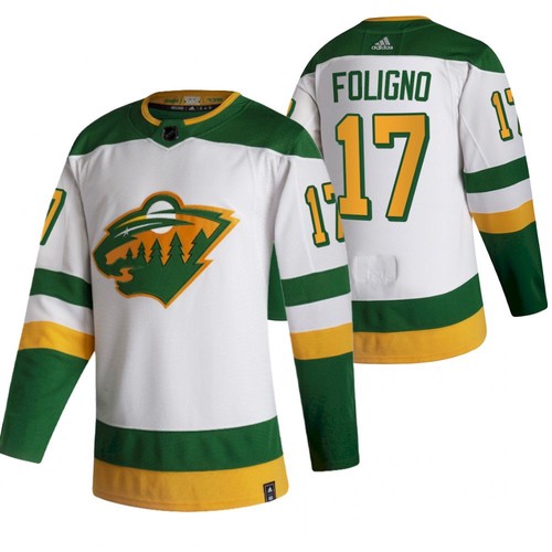 Men's Minnesota Wild #17 Marcus Foligno 2021 White Reverse Retro Stitched NHL Jersey - Click Image to Close