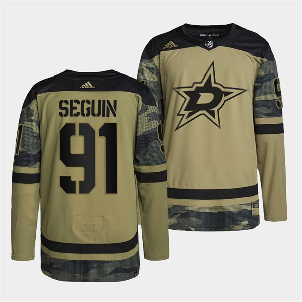 Men's Dallas Stars #91 Tyler Seguin 2022 Camo Military Appreciation Night Stitched Jersey - Click Image to Close