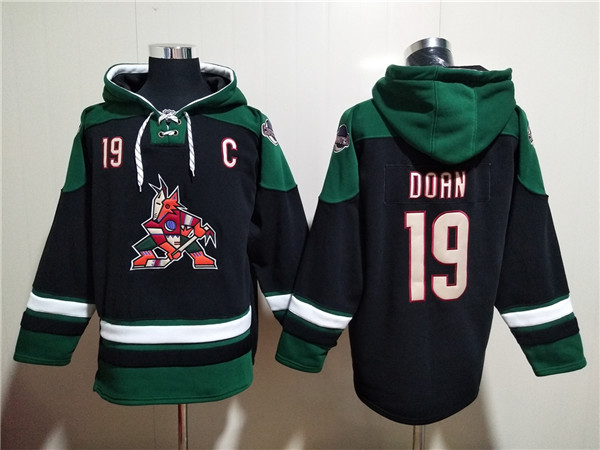 Men's Arizona Coyotes #19 Shane Doan Black/Green Ageless Must-Have Lace-Up Pullover Hoodie