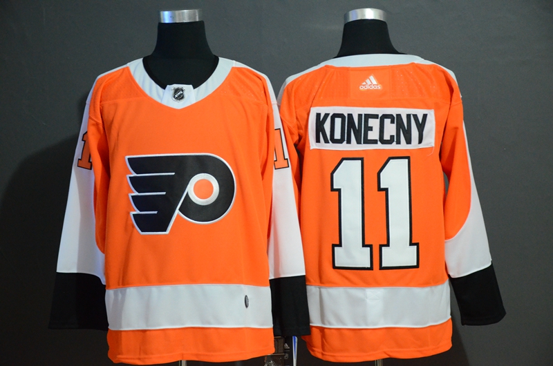 Men's Philadelphia Flyers #11 Travis Konecny Orange Stitched NHL Jersey - Click Image to Close