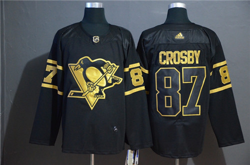 Men's Pittsburgh Penguins #87 Sidney Crosby Black Golden Stitched NHL Jersey - Click Image to Close