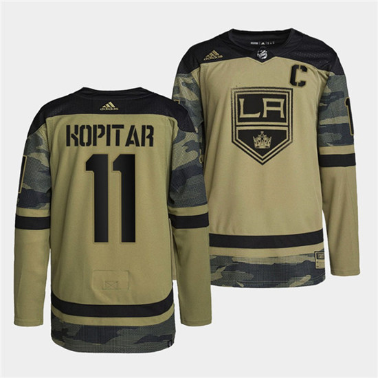 Men's Los Angeles Kings #11 Anze Kopitar 2022 Camo Military Appreciation Night Stitched Jersey - Click Image to Close