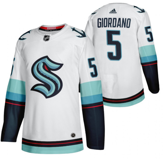 Men's Seattle Kraken #5 Mark Giordano White Stitched Jersey - Click Image to Close